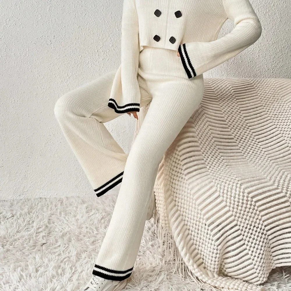 Apricot Preppy Womens Striped Trim Sailor Collar Sweater & Knit Pants - Picture 3 of 5